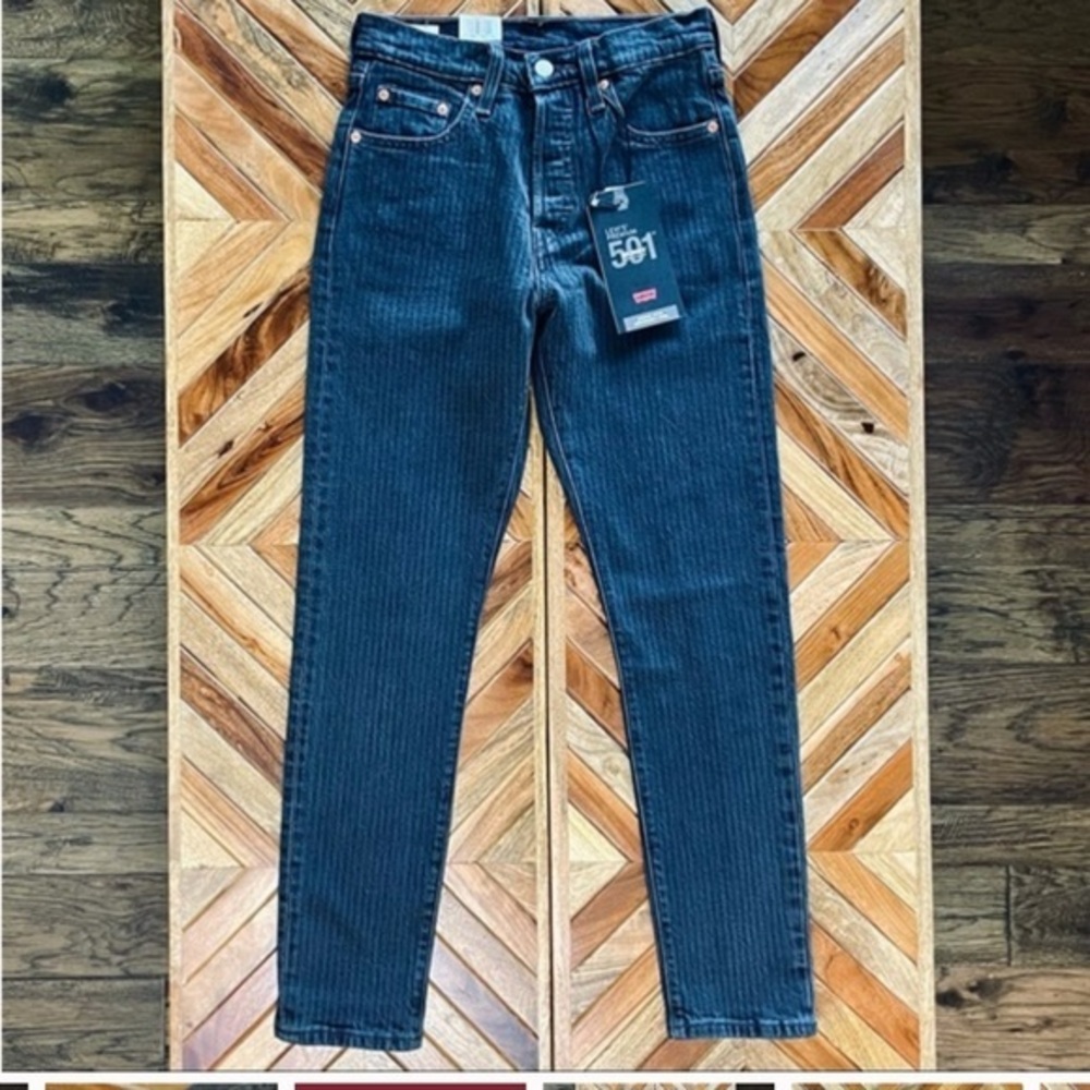 WOMEN’S PREMIUM LEVIS 501 STRIPED SKINNY HIGH RISE CABO TEMPEST BLACK WASH - 24
